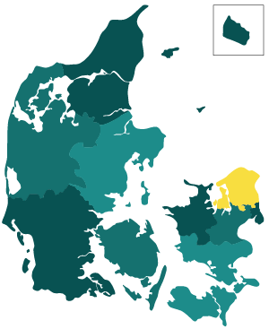 Danmarkskort med Nordsjælland markeret