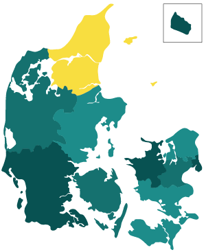 Danmarkskort med Nordjylland markeret