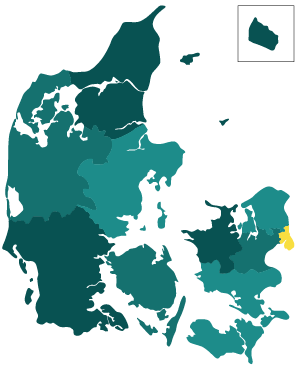 Danmarkskort med Hovedstaden markeret