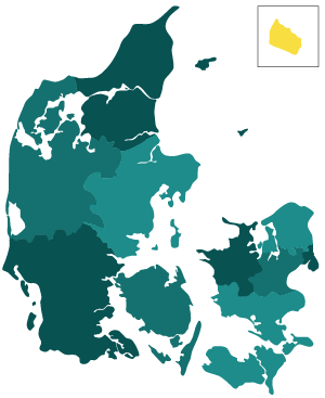 Danmarkskort med Bornholm markeret