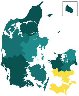 Danmarkskort med Sydsjælland markeret