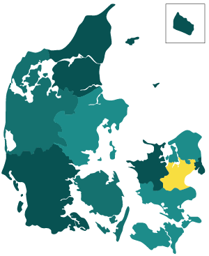 Danmarkskort med Midtsjælland markeret