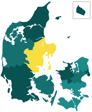 Danmarkskort med Østjylland markeret