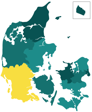 Danmarkskort med Sydjylland markeret
